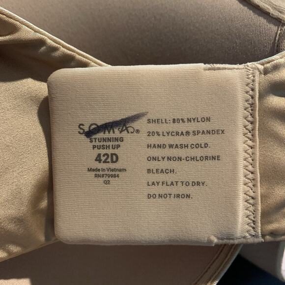 Soma Bra Women's Size 42D Stunning Push-up Plunge Warm Amber Wide Strap NWT - Picture 4 of 5